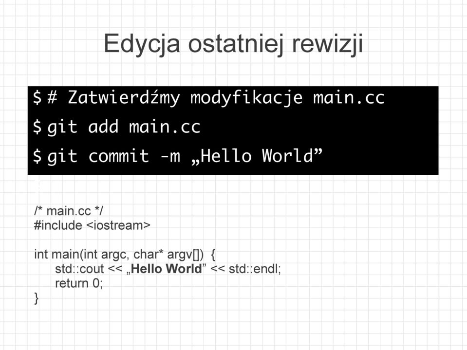 cc $ git commit -m Hello World $ /* main.