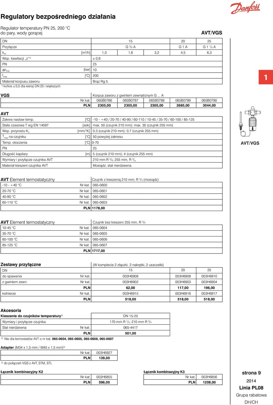 kawitacji z 0,6 PN 2 p max t max [ C] 200 Materiał korpusu zaworu Brąz Rg kv/kvs 0, dla wersji DN 2 i większych VGS Korpus zaworu z gwintem zewnętrznym G... A Nr kat.