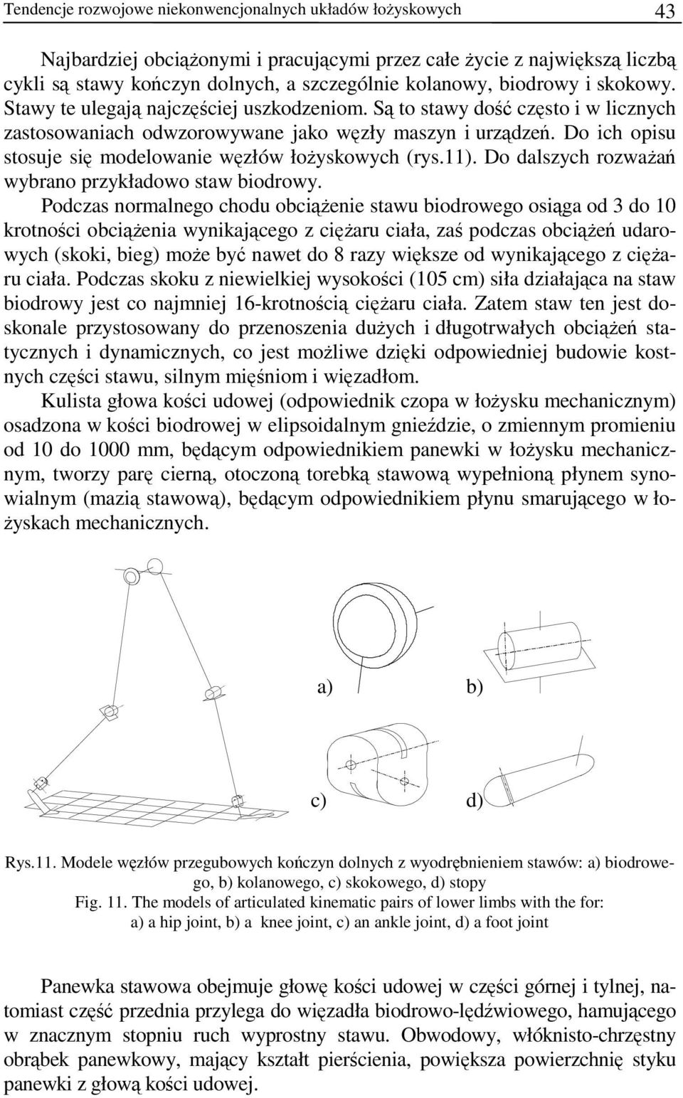 Do ich opisu stosuje się modelowanie węzłów łożyskowych (rys.11). Do dalszych rozważań wybrano przykładowo staw biodrowy.