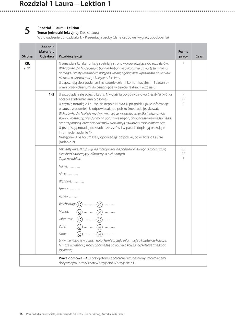 Wskazówka dla N: U poznają bohaterkę/bohatera rozdziału, zawarty tu materiał pomaga U zaktywizować ich wstępną wiedzę ogólną oraz wprowadza nowe słownictwo, co ułatwia pracę z kolejnymi lekcjami.