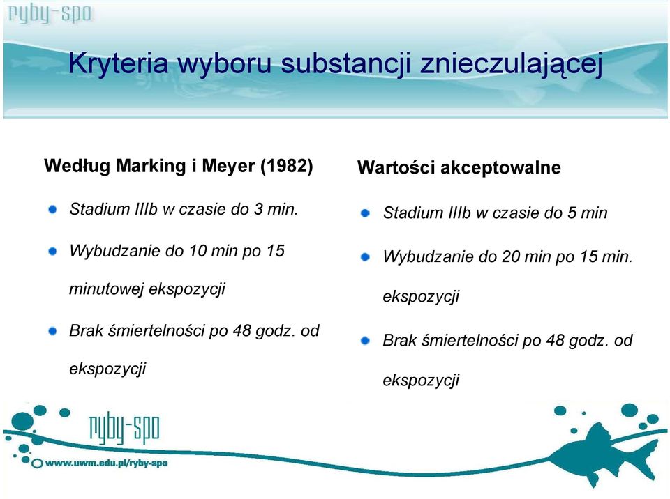 Wybudzanie d 10 min p 15 minutwej ekspzycji Brak śmiertelnści p 48 gdz.