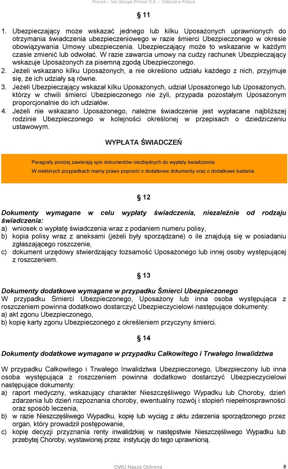 Jeżeli wskazano kilku Uposażonych, a nie określono udziału każdego z nich, przyjmuje się, że ich udziały są równe. 3.