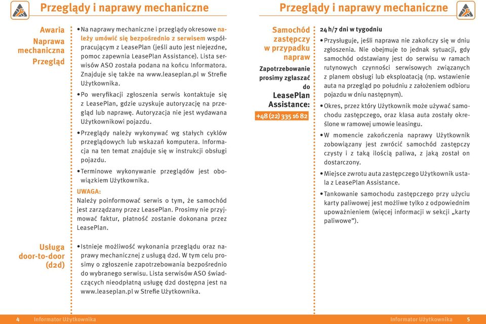 pl w Strefie Użytkownika. Po weryfikacji zgłoszenia serwis kontaktuje się z LeasePlan, gdzie uzyskuje autoryzację na przegląd lub naprawę. Autoryzacja nie jest wydawana Użytkownikowi pojazdu.