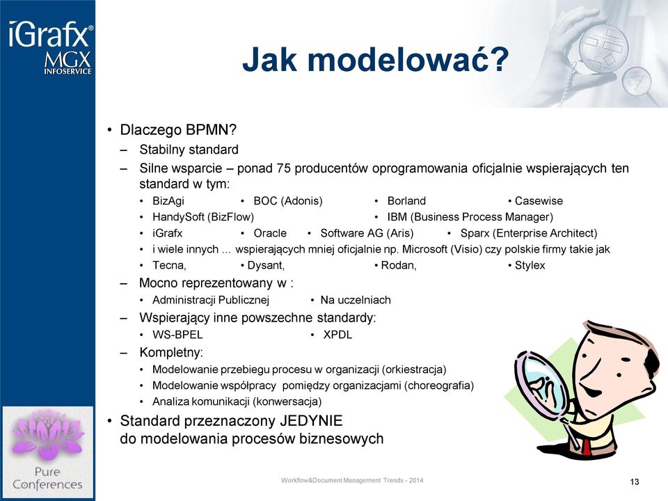 Process Manager) igrafx Oracle Software AG (Aris) Sparx (Enterprise Architect) i wiele innych wspierających mniej oficjalnie np.