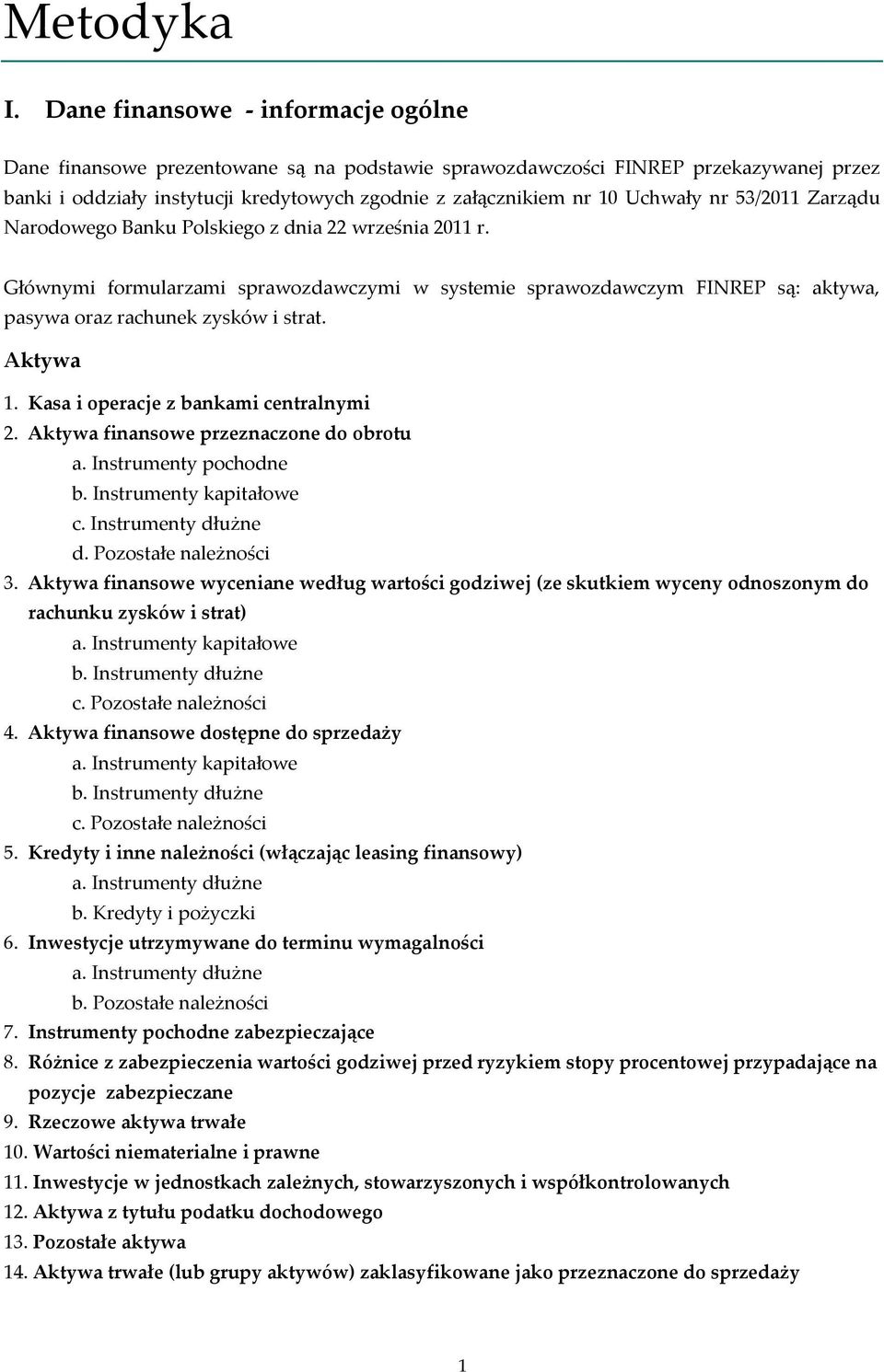 nr 53/2011 Zarządu Narodowego Banku Polskiego z dnia 22 września 2011 r. Głównymi formularzami sprawozdawczymi w systemie sprawozdawczym FINREP są: aktywa, pasywa oraz rachunek zysków i strat.