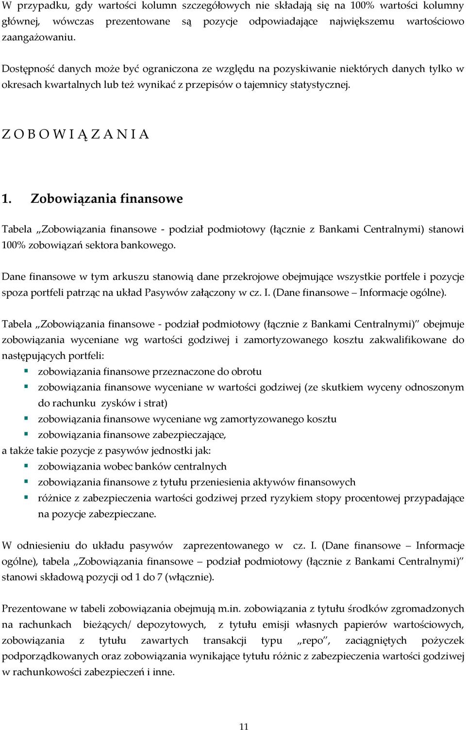 Zobowiązania finansowe Tabela Zobowiązania finansowe - podział podmiotowy (łącznie z Bankami Centralnymi) stanowi 100% zobowiązań sektora bankowego.