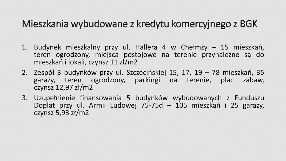 zł/m2 2. Zespół 3 budynków przy ul.