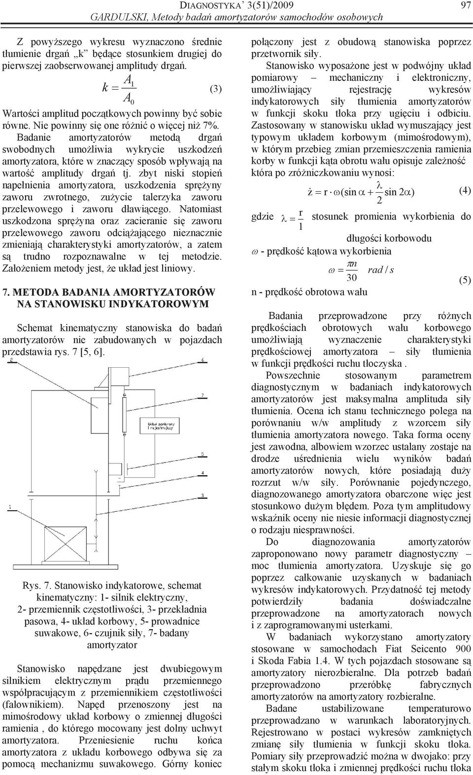 Badanie amortyzatorów metod drga swobodnych umoliwia wykrycie uszkodze amortyzatora, które w znaczcy sposób wpywaj na warto amplitudy drga tj.