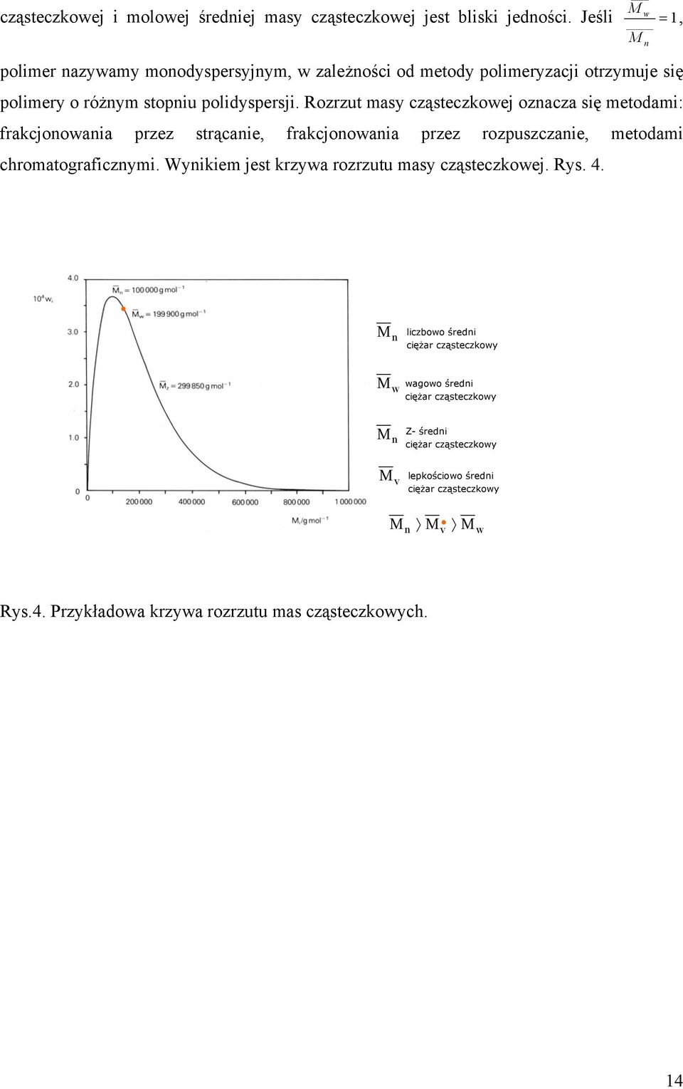 Rozrzut masy cząsteczkowej oznacza się metodami: frakcjonowania przez strącanie, frakcjonowania przez rozpuszczanie, metodami chromatograficznymi.