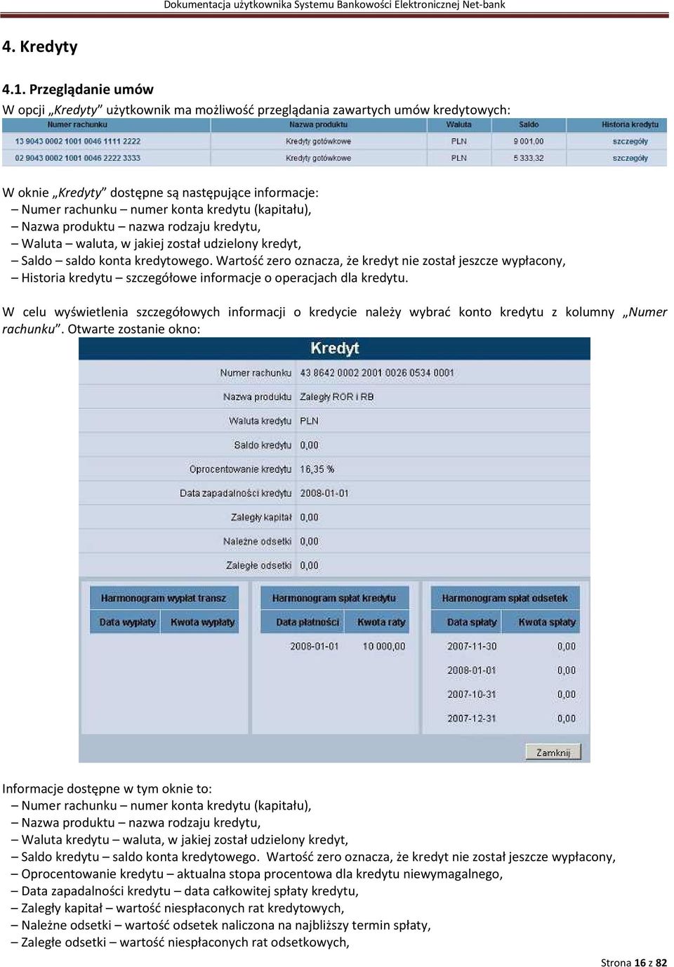 Nazwa produktu nazwa rodzaju kredytu, Waluta waluta, w jakiej został udzielony kredyt, Saldo saldo konta kredytowego.