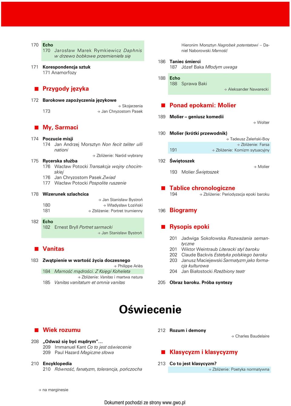 Pasek Zwiad 177 Wacław Potocki Pospolite ruszenie 178 Wizerunek szlachcica Jan Stanisław Bystroń 180 Władysław Łoziński 181 Zbliżenie: Portret trumienny 182 Echo 182 Ernest Bryll Portret sarmacki Jan