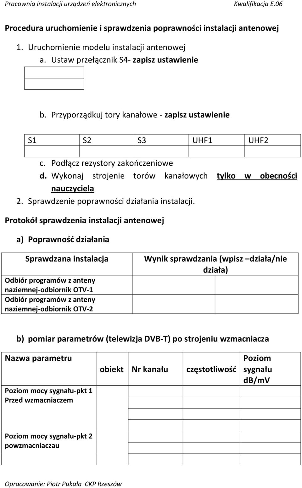 Sprawdzenie poprawności działania instalacji.