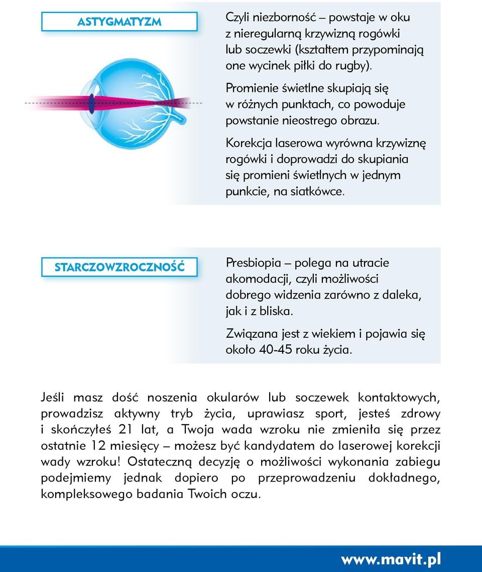 Korekcja laserowa wyrówna krzywiznę rogówki i doprowadzi do skupiania się promieni świetlnych w jednym punkcie, na siatkówce.