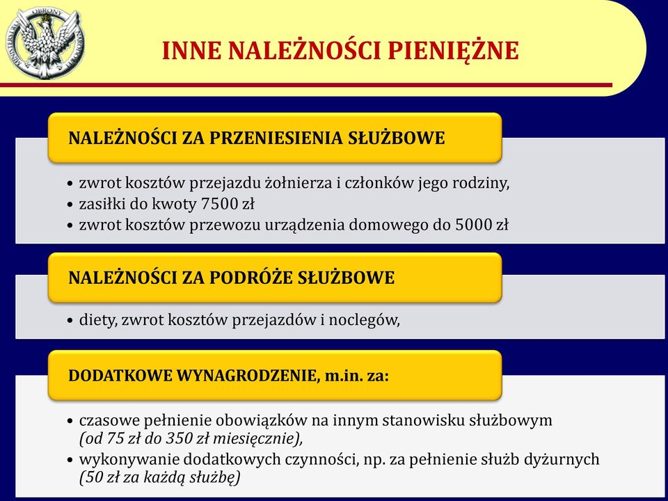 kosztów przejazdów i noclegów, DODATKOWE WYNAGRODZENIE, m.in.