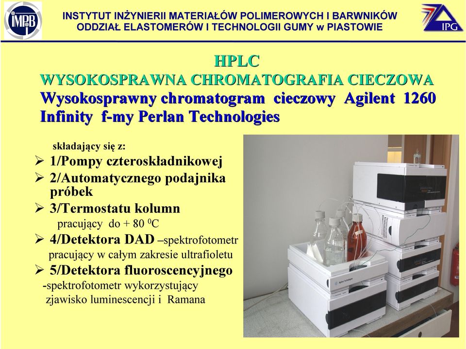 próbek 3/Termostatu kolumn pracujący do + 80 0 C 4/Detektora DAD spektrofotometr pracujący w całym