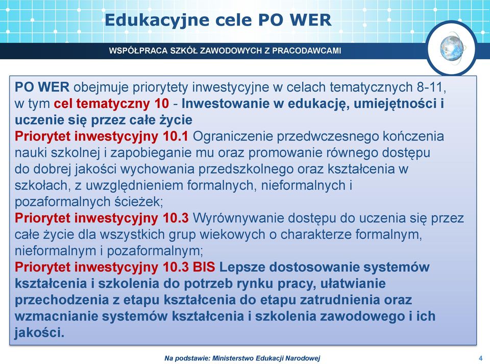 1 Ograniczenie przedwczesnego kończenia nauki szkolnej i zapobieganie mu oraz promowanie równego dostępu do dobrej jakości wychowania przedszkolnego oraz kształcenia w szkołach, z uwzględnieniem