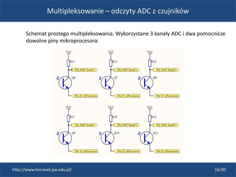 Wykorzystane 3 kanały ADC i dwa pomocnicze