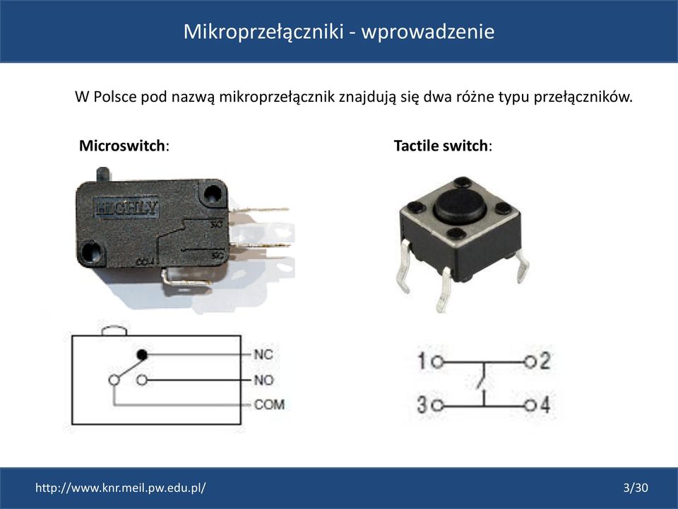 różne typu przełączników.