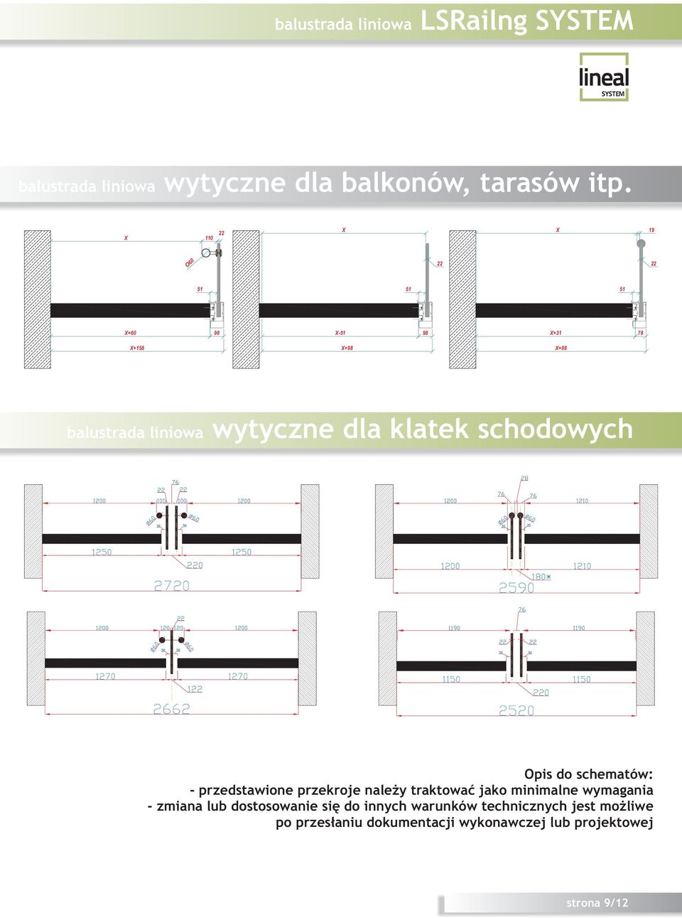 klatek schodowych Opis do schematów: - przedstawione przekroje nale y traktowaæ jako minimalne wymagania -