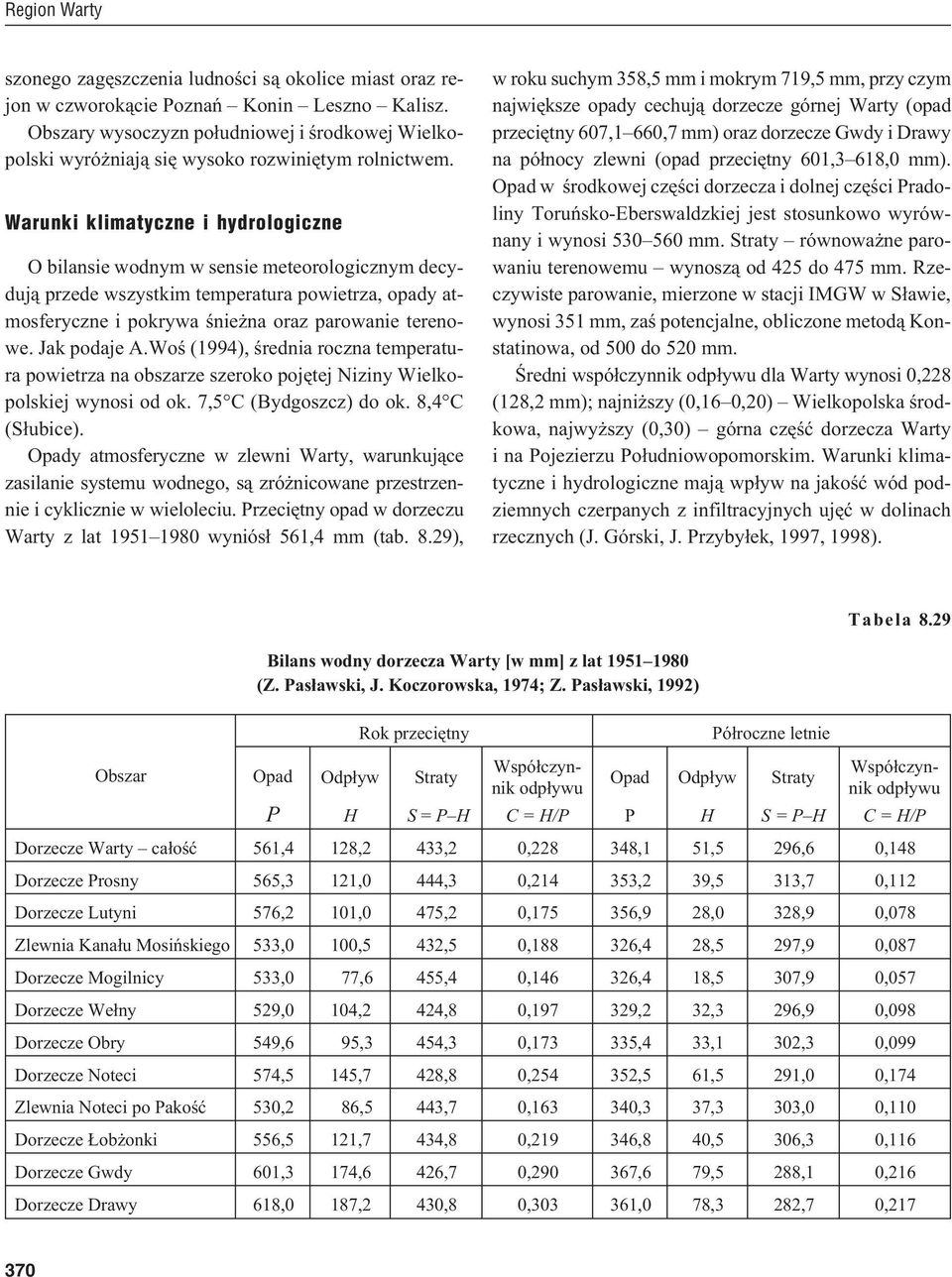 Warunki klimatyczne i hydrologiczne O bilansie wodnym w sensie meteorologicznym decyduj¹ przede wszystkim temperatura powietrza, opady atmosferyczne i pokrywa œnie na oraz parowanie terenowe.