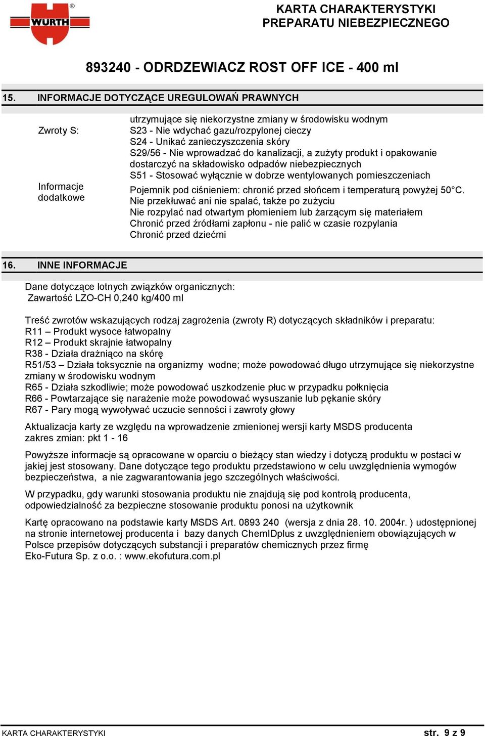 pomieszczeniach Pojemnik pod ciśnieniem: chronić przed słońcem i temperaturą powyżej 50 C.