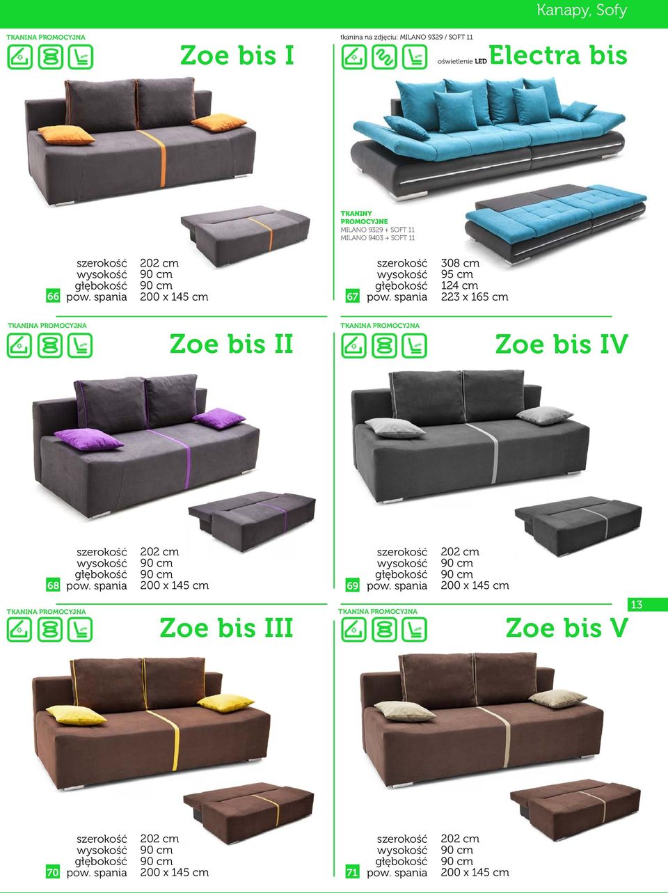 67 308 cm 124 cm 223 x 165 cm Zoe bis II Zoe bis IV 68 69 Zoe bis III