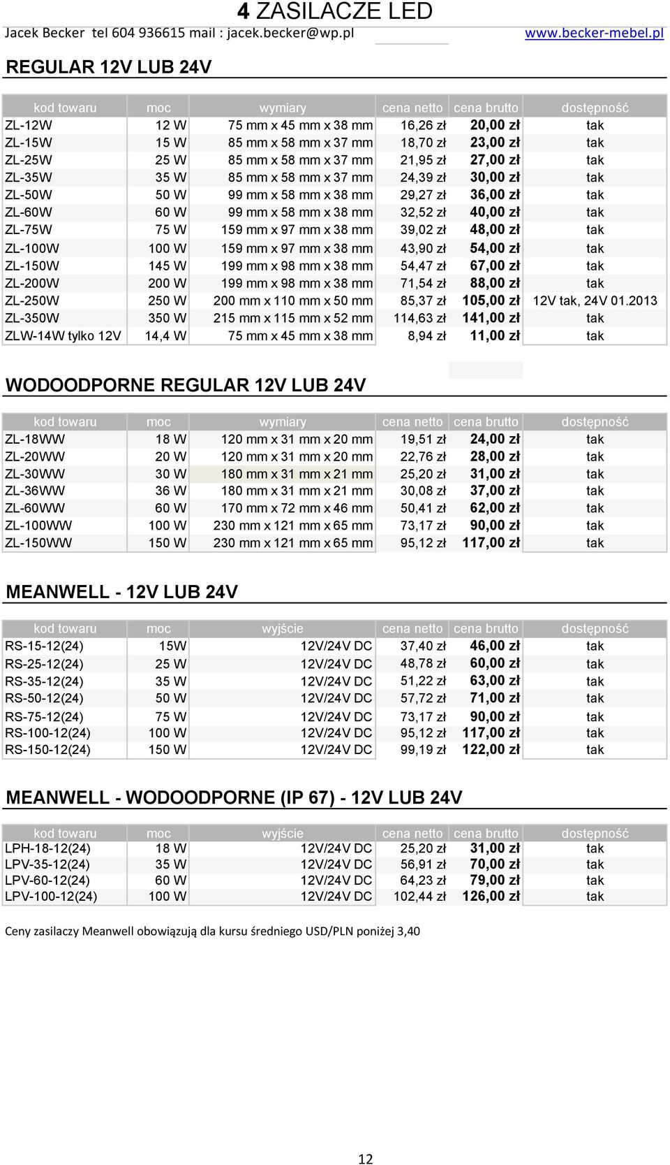 mm x 38 mm 32,52 zł 40,00 zł tak ZL-75W 75 W 159 mm x 97 mm x 38 mm 39,02 zł 48,00 zł tak ZL-100W 100 W 159 mm x 97 mm x 38 mm 43,90 zł 54,00 zł tak ZL-150W 145 W 199 mm x 98 mm x 38 mm 54,47 zł