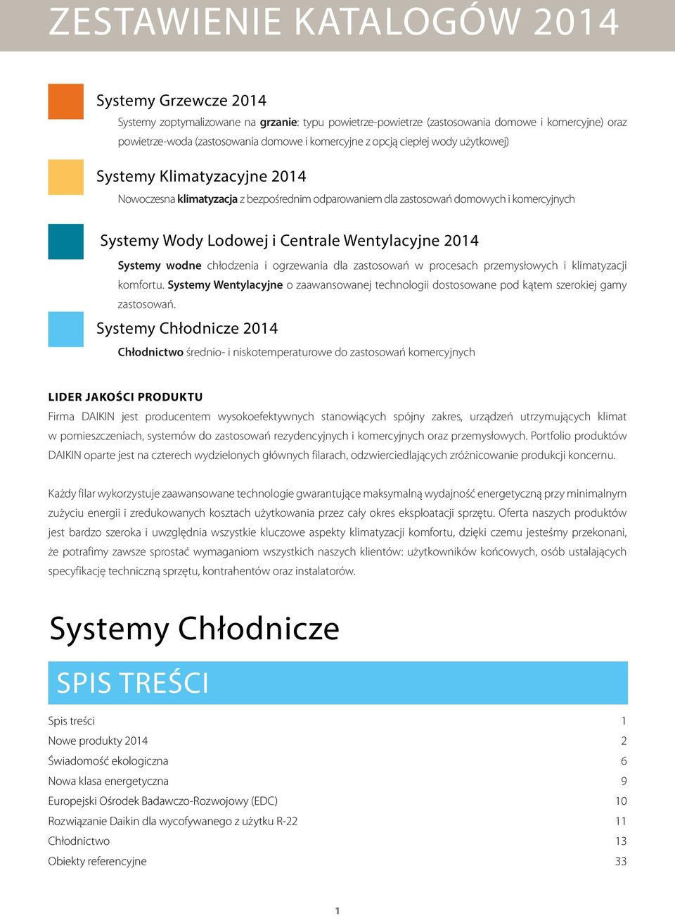 2014 Systemy wodne chłodzenia i ogrzewania dla zastosowań w procesach przemysłowych i klimatyzacji komfortu.
