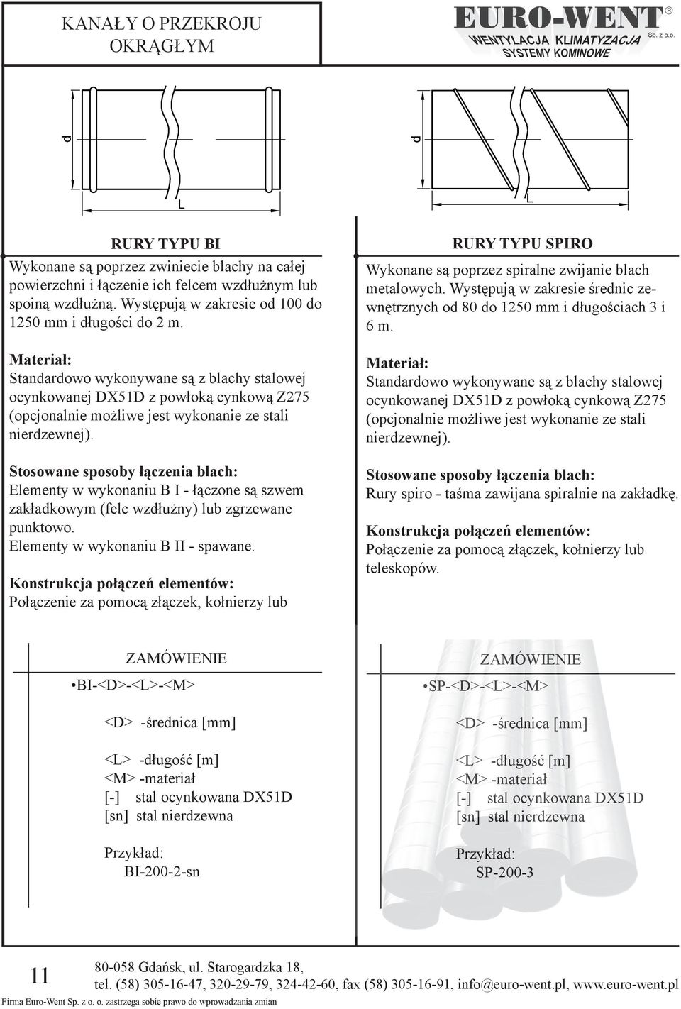 Materiał: Standardowo wykonywane są z blachy stalowej ocynkowanej DX51D z powłoką cynkową Z275 (opcjonalnie możliwe jest wykonanie ze stali nierdzewnej).