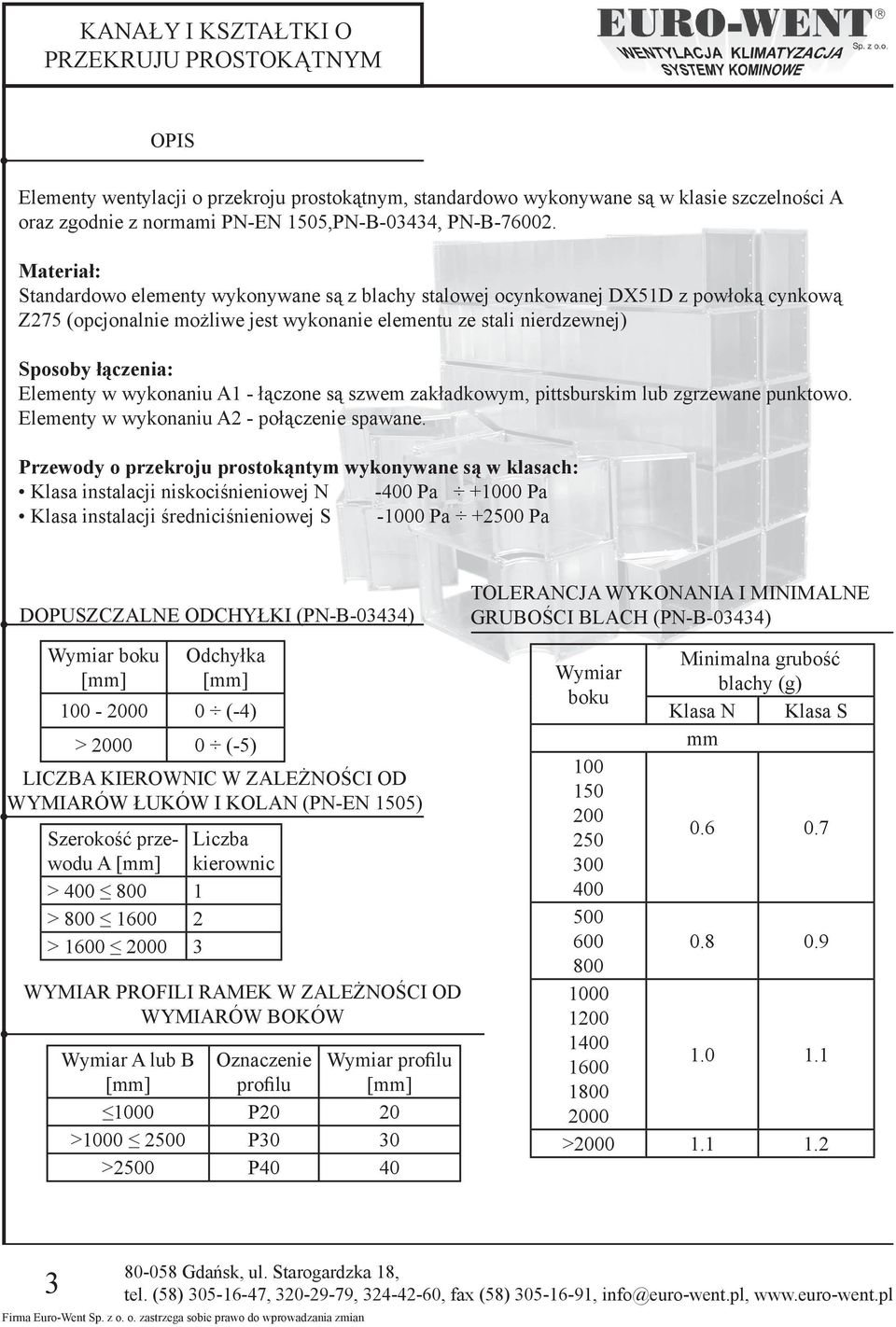 Materiał: Standardowo elementy wykonywane są z blachy stalowej ocynkowanej DX51D z powłoką cynkową Z275 (opcjonalnie możliwe jest wykonanie elementu ze stali nierdzewnej) Sposoby łączenia: Elementy w