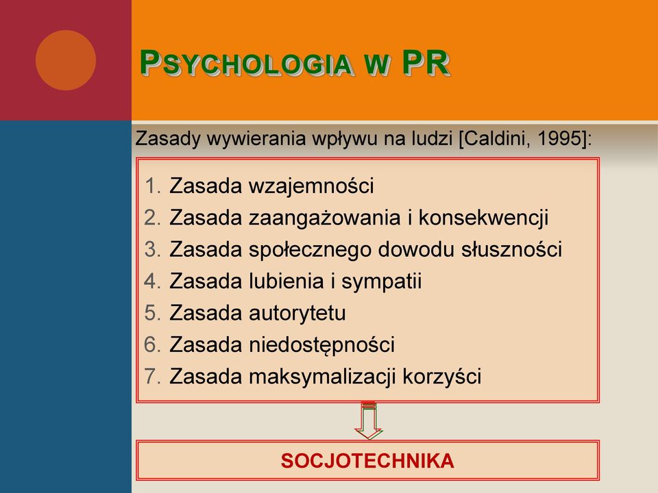 Zasada społecznego dowodu słuszności 4. Zasada lubienia i sympatii 5.