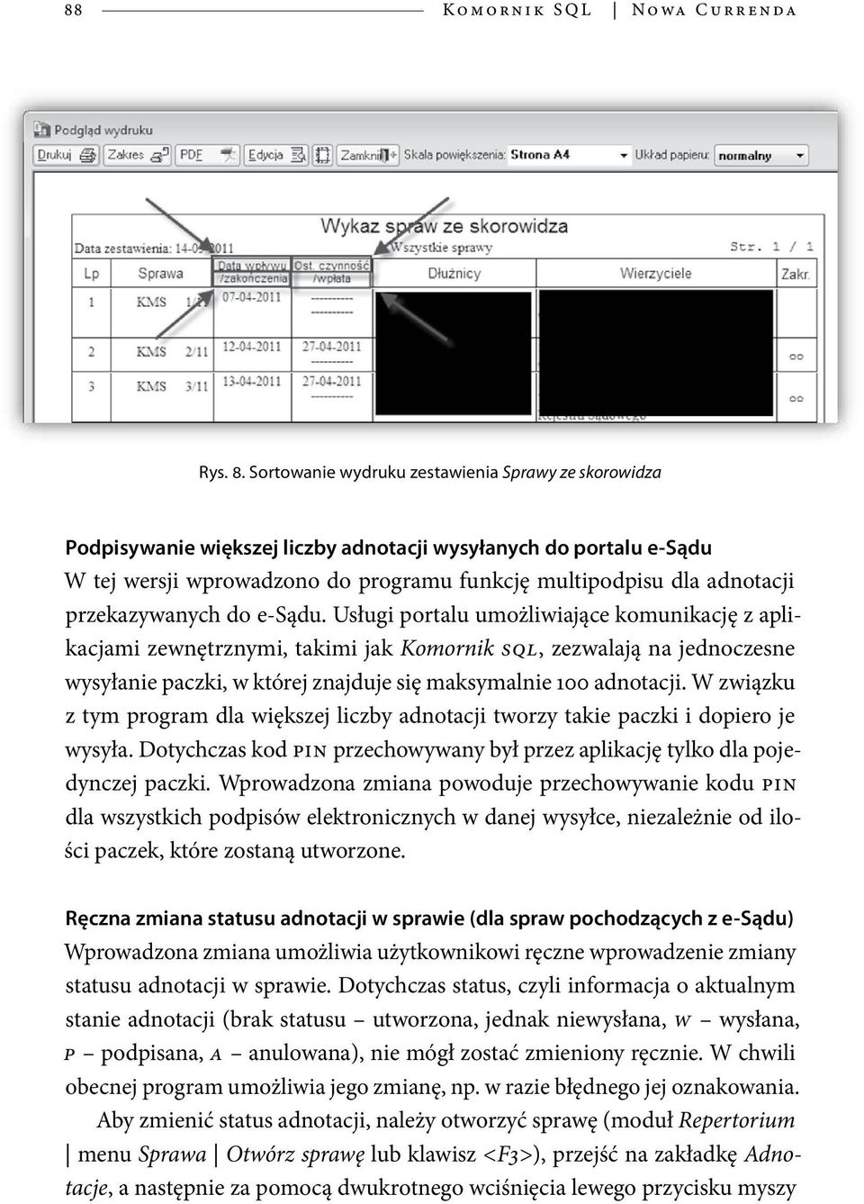 przekazywanych do e-sądu.