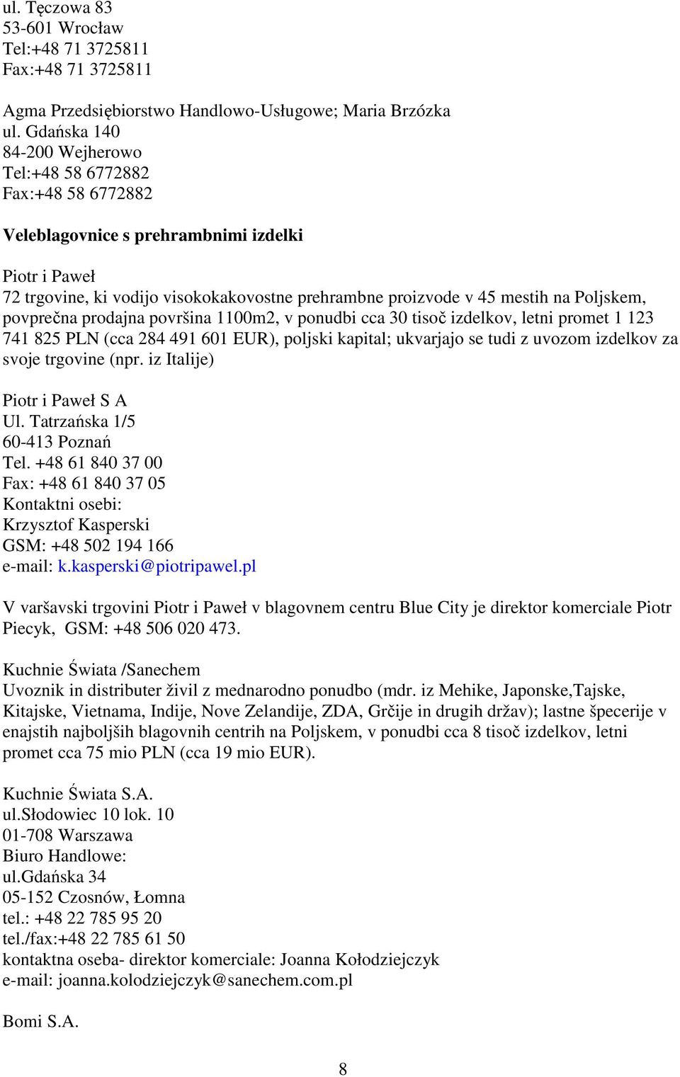 Poljskem, povprečna prodajna površina 1100m2, v ponudbi cca 30 tisoč izdelkov, letni promet 1 123 741 825 PLN (cca 284 491 601 EUR), poljski kapital; ukvarjajo se tudi z uvozom izdelkov za svoje