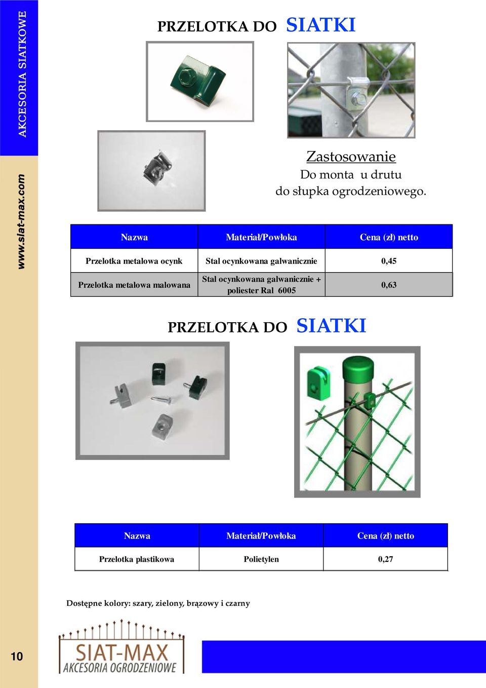 Przelotka metalowa malowana 0,63 PRZELOTKA DO SIATKI Przelotka