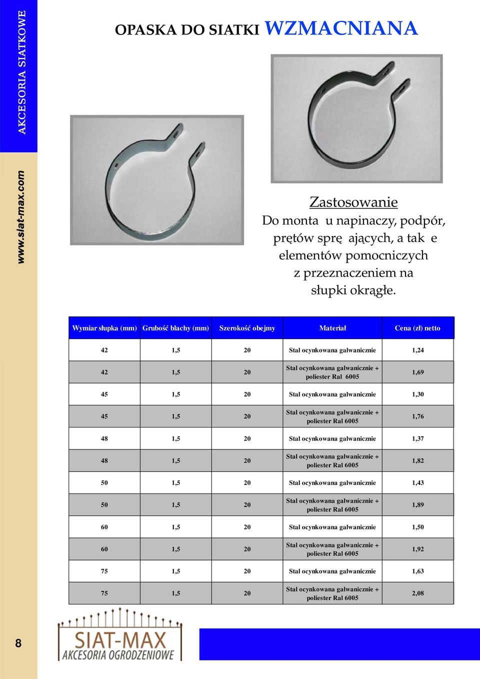 1,5 20 Stal ocynkowana galwanicznie 1,30 45 1,5 20 1,76 48 1,5 20 Stal ocynkowana galwanicznie 1,37 48 1,5 20 1,82 50 1,5 20 Stal ocynkowana