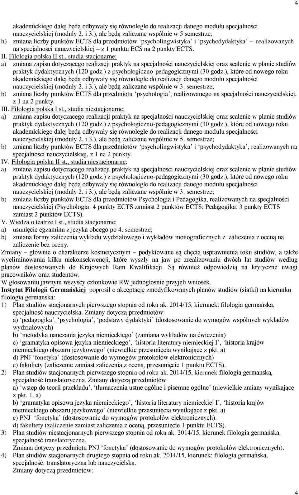 punkty ECTS. II. Filologia polska II st.