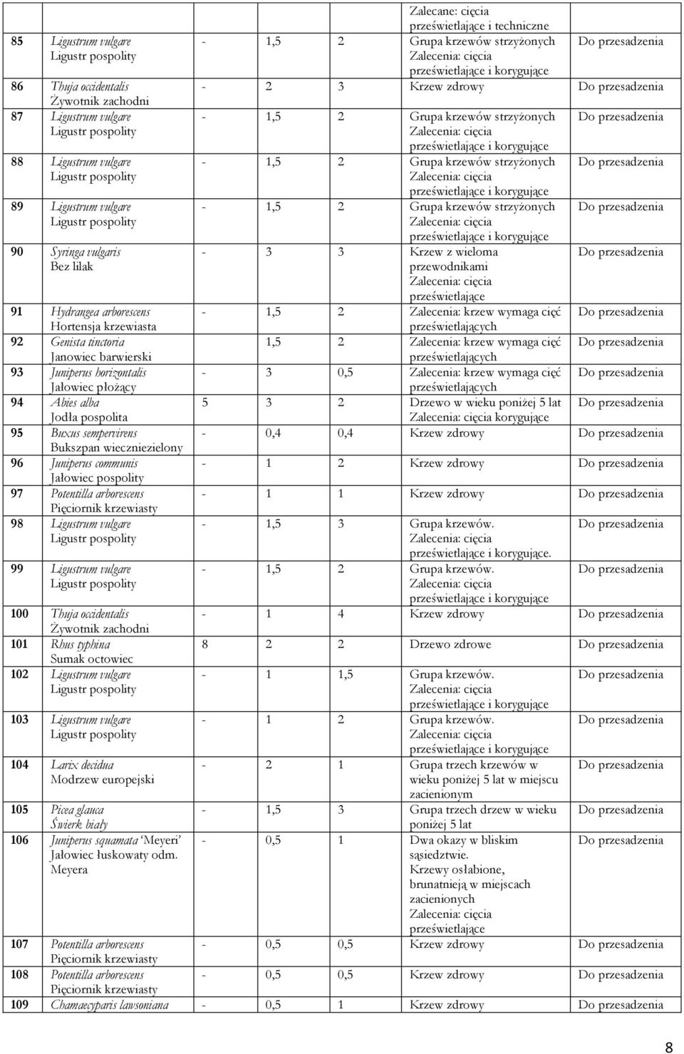 Potentilla arborescens Pięciornik krzewiasty 98 Ligustrum vulgare 99 Ligustrum vulgare 100 Thuja occidentalis 101 Rhus typhina Sumak octowiec 102 Ligustrum vulgare 103 Ligustrum vulgare 104 Larix