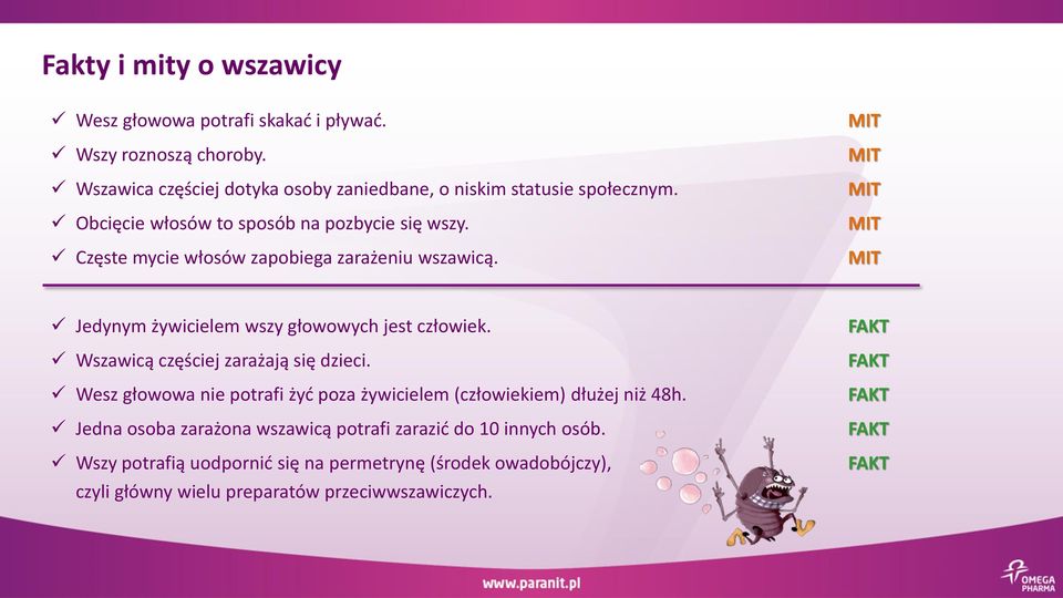 Częste mycie włosów zapobiega zarażeniu wszawicą. Jedynym żywicielem wszy głowowych jest człowiek. Wszawicą częściej zarażają się dzieci.