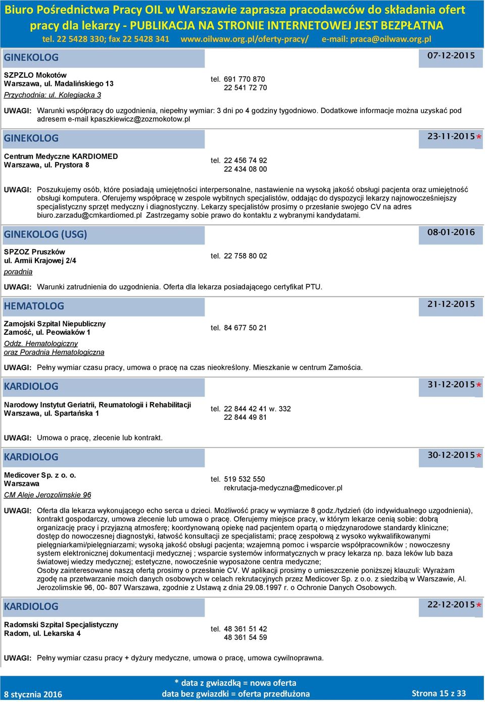 pl GINEKOLOG 23-11-2015 Centrum Medyczne KARDIOMED Warszawa, ul. Prystora 8 tel.