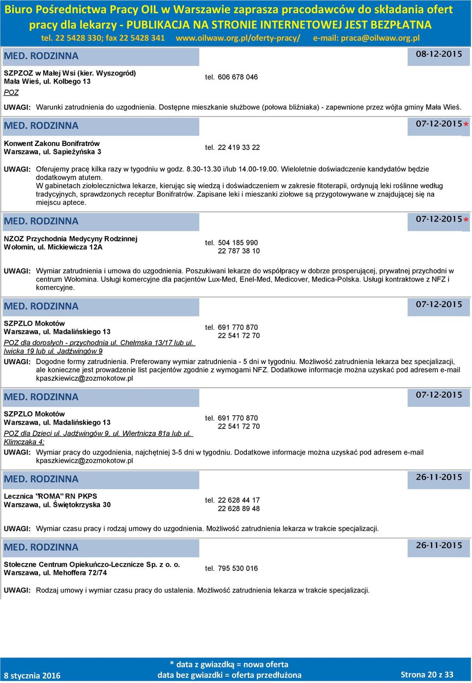22 419 33 22 UWAGI: Oferujemy pracę kilka razy w tygodniu w godz. 8.30-13.30 i/lub 14.00-19.00. Wieloletnie doświadczenie kandydatów będzie dodatkowym atutem.