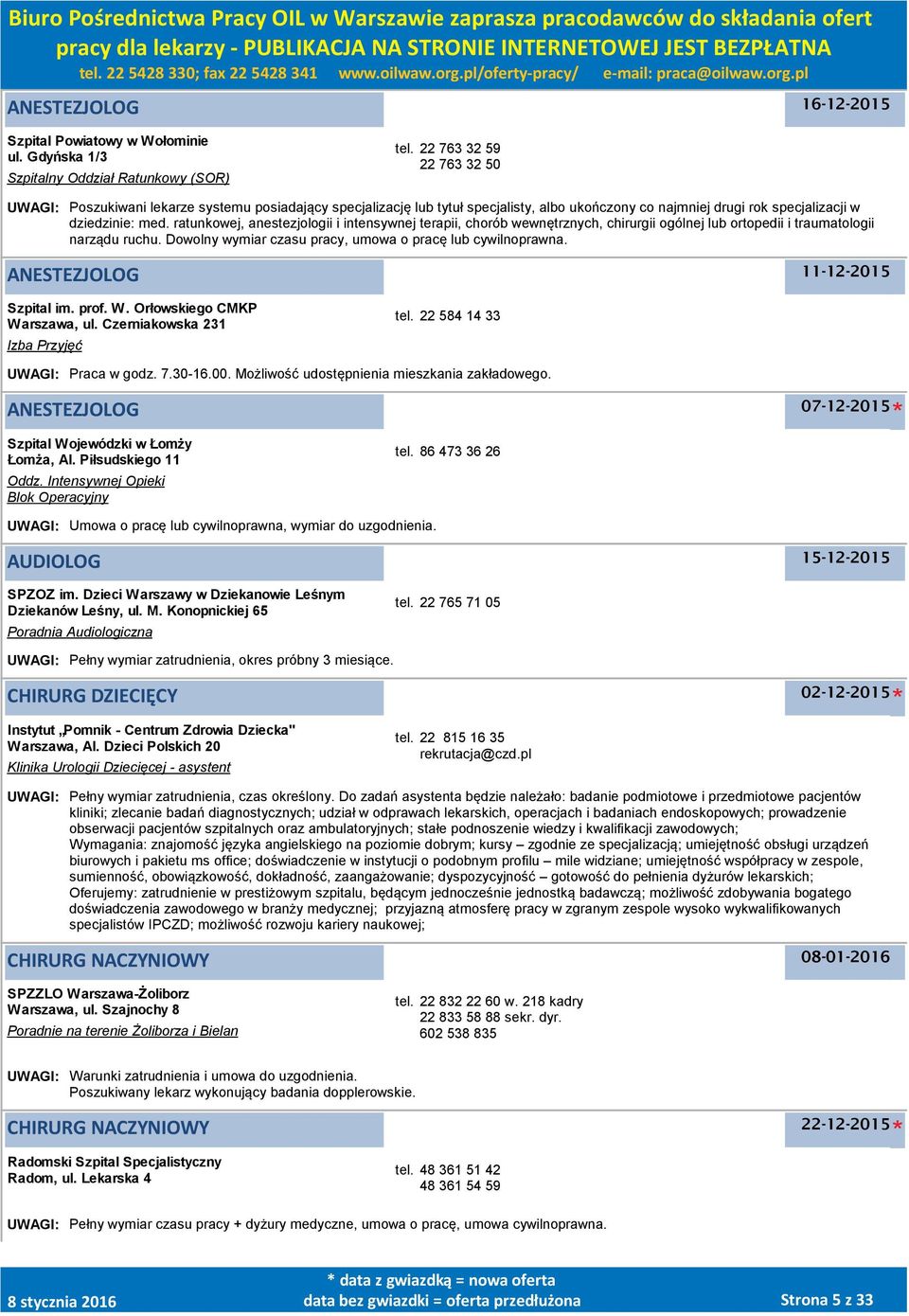 ratunkowej, anestezjologii i intensywnej terapii, chorób wewnętrznych, chirurgii ogólnej lub ortopedii i traumatologii narządu ruchu. Dowolny wymiar czasu pracy, umowa o pracę lub cywilnoprawna.