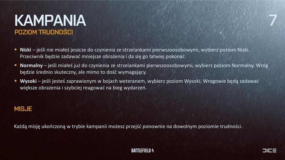 Normalny jeśli miałeś już do czynienia ze strzelankami pierwszoosobowymi, wybierz poziom Normalny.