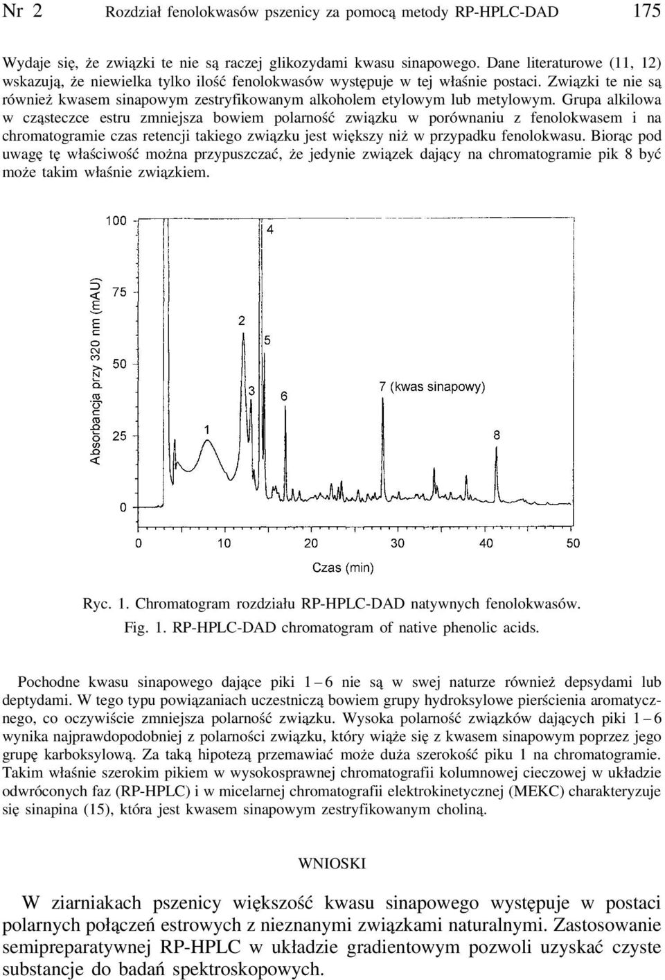Grupa alkilowa w cząsteczce estru zmniejsza bowiem polarność związku w porównaniu z fenolokwasem i na chromatogramie czas retencji takiego związku jest większy niż w przypadku fenolokwasu.