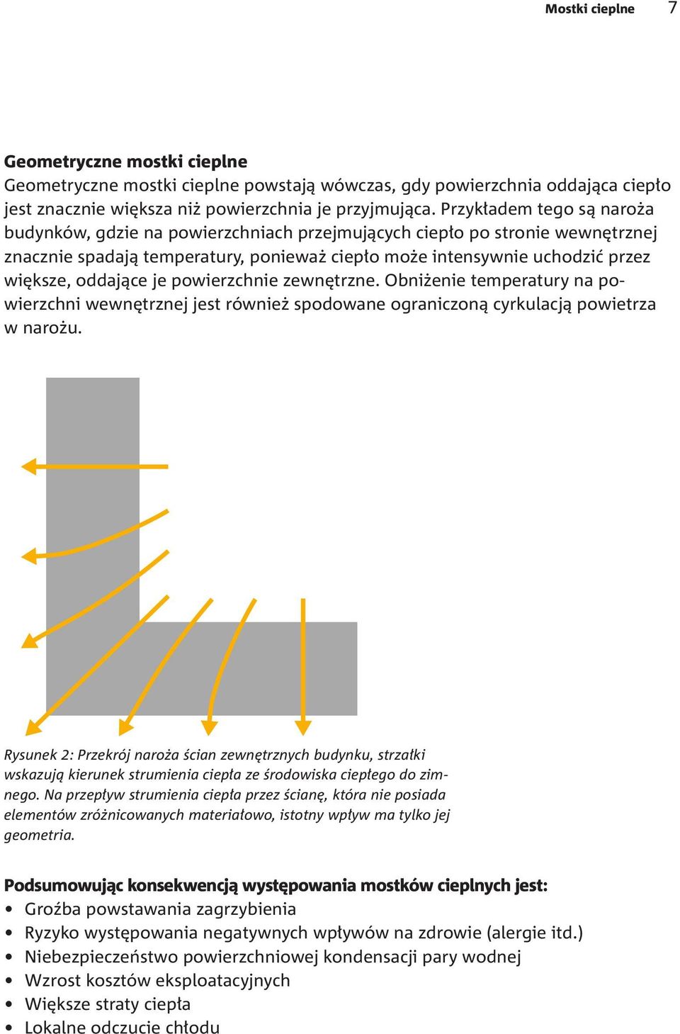 je powierzchnie zewnętrzne. Obniżenie temperatury na powierzchni wewnętrznej jest również spodowane ograniczoną cyrkulacją powietrza w narożu.