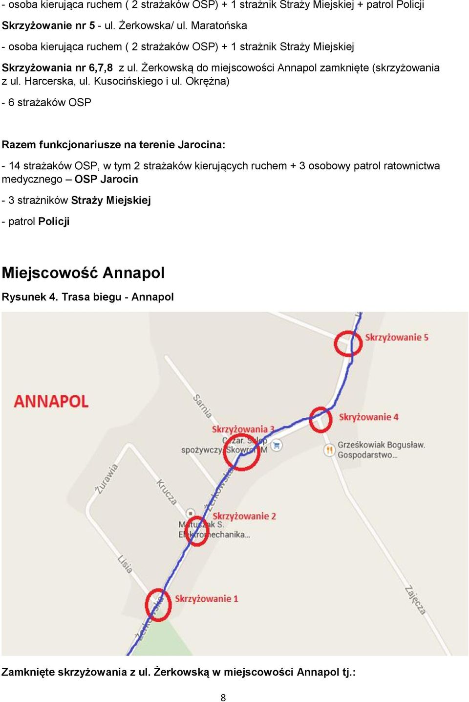 Żerkowską do miejscowości Annapol zamknięte (skrzyżowania z ul. Harcerska, ul. Kusocińskiego i ul.