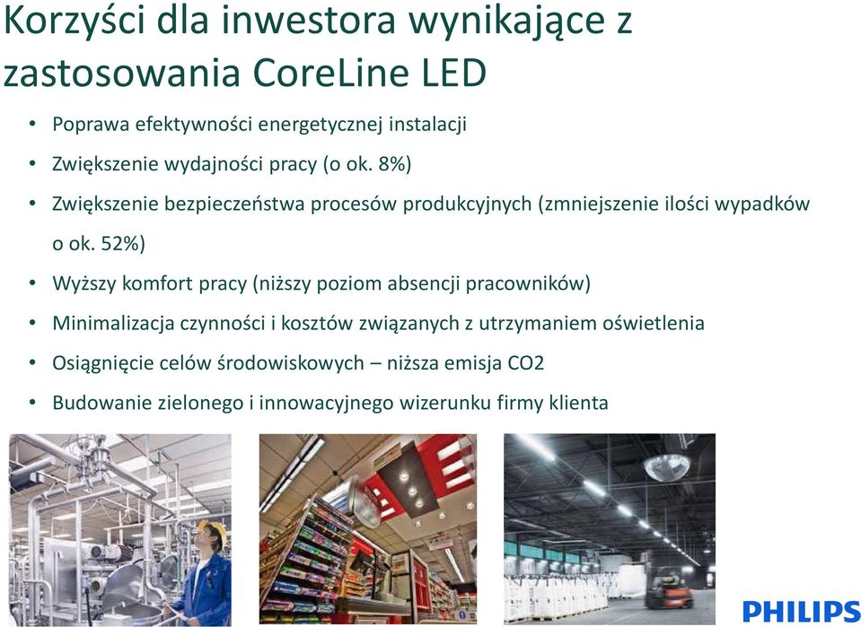 52%) Wyższy komfort pracy (niższy poziom absencji pracowników) Minimalizacja czynności i kosztów związanych z