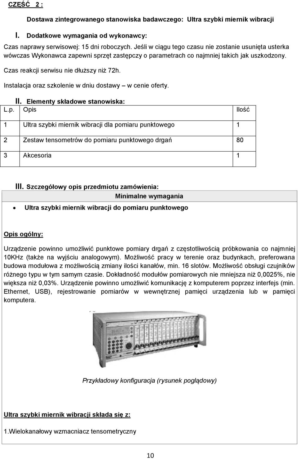 Instalacja oraz szkolenie w dniu dostawy w cenie oferty. II. Elementy składowe stanowiska: L.p.