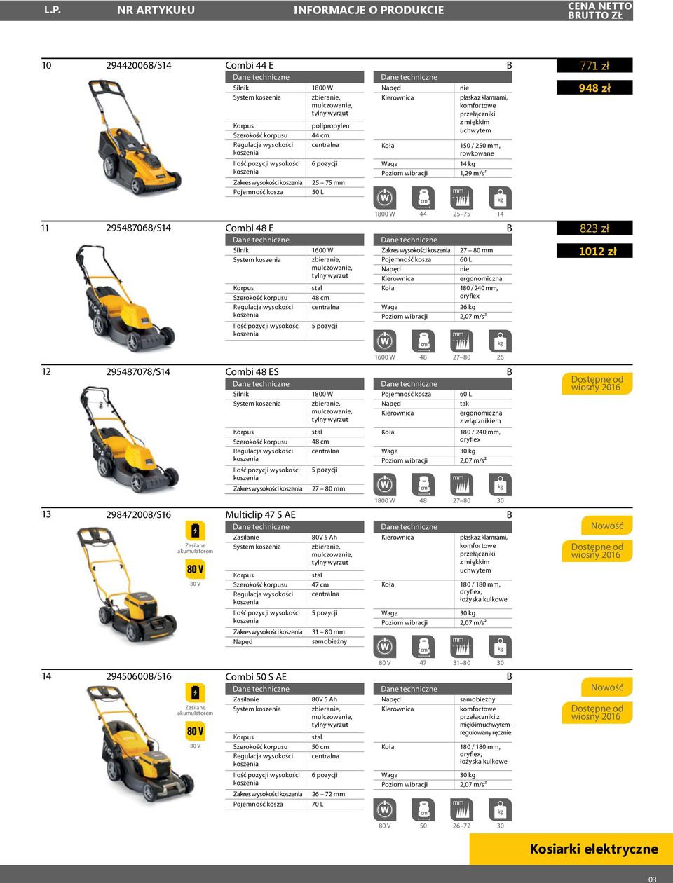 nie ergonomiczna 180 / 240 mm, dryflex 26 kg 2,07 m/s² 823 zł 1012 zł 1600 W 48 27 80 26 12 295487078/S14 Combi 48 ES System Zakres wysokości 1800 W 48 cm 5 pozycji 27 80 mm kosza 60 L ergonomiczna z
