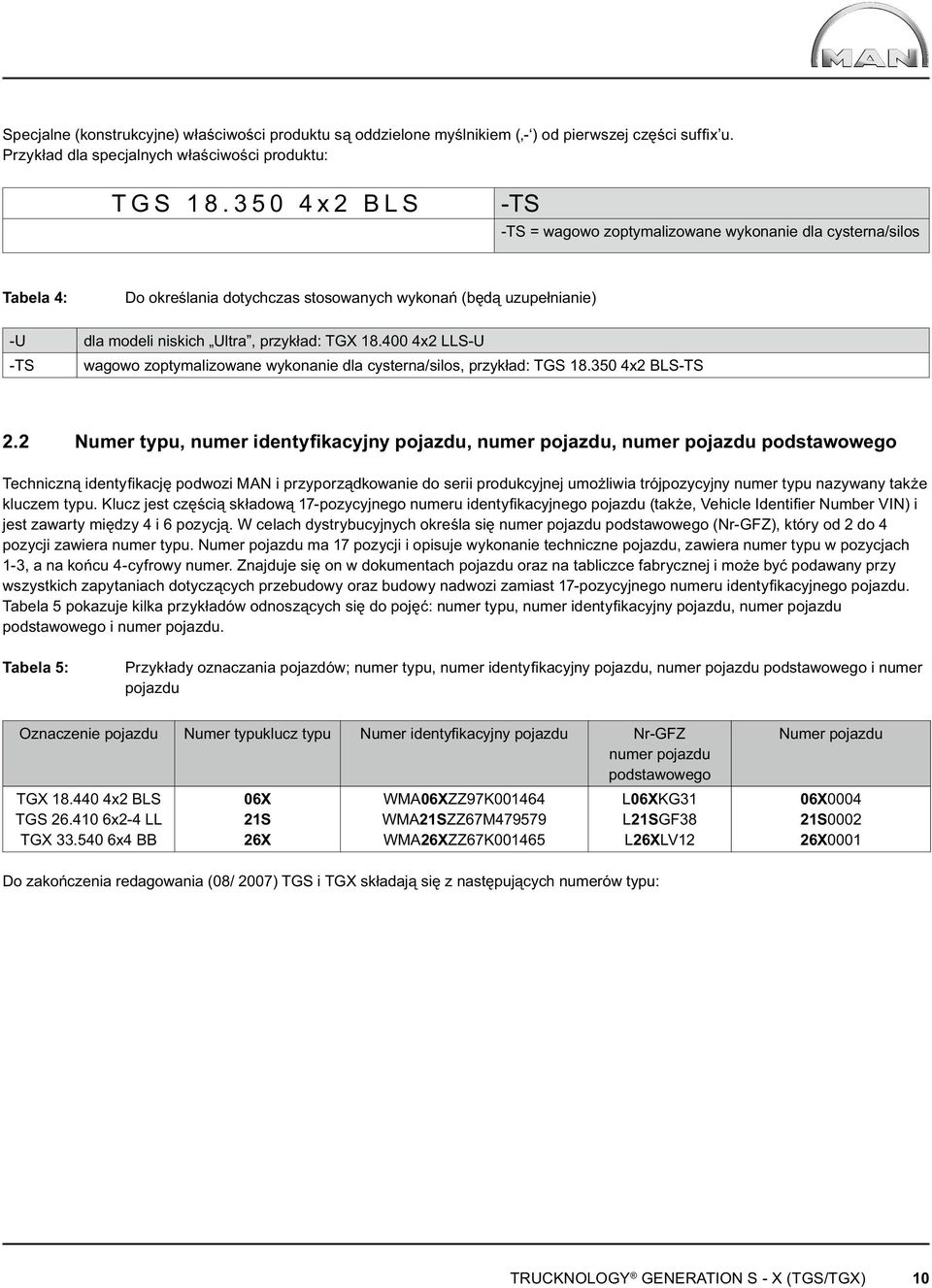 400 4x2 LLS-U -TS wagowo zoptymalizowane wykonanie dla cysterna/silos, przykład: TGS 18.350 4x2 BLS-TS 2.