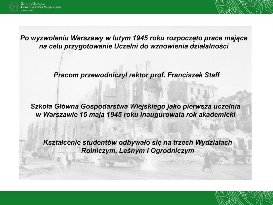 Franciszek Staff Szkoła Główna Gospodarstwa Wiejskiego jako pierwsza uczelnia w Warszawie 15